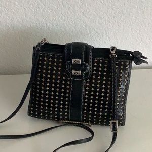 BRIGHTON BLACK LEATHER VINTAGE CROSSBODY BAG